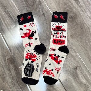 Blue Q Wrestling Fun Socks - Black, Red, and Cream
